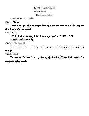 Đề kiểm tra 45p học kì II môn Lịch sử lớp 10